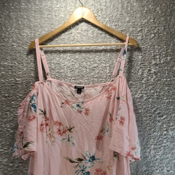 Torrid Mini Challis Cold Shoulder Trapeze Dress Pink Floral Size 4X Viscose - Picture 5 of 15